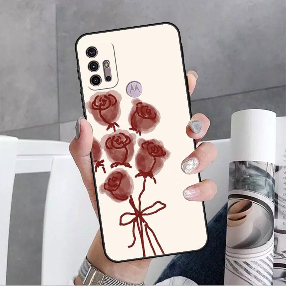 Case For Motorola G30 G60 G22 G9 Play G82 G52 G8 G9 G50 One Fusion Edge 20 Black Soft Phone Capas Flower Cute