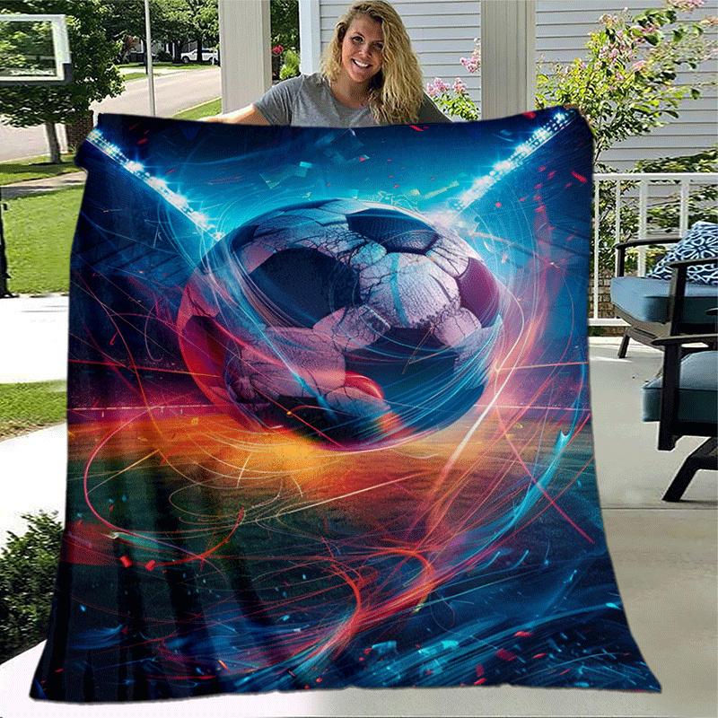 1pc Football Printing Lightweight Flannel Blanket, Comfortable and Warm Blanket, for Camping Sofa Bed and Couch Office, Suitable for Gift Bla
