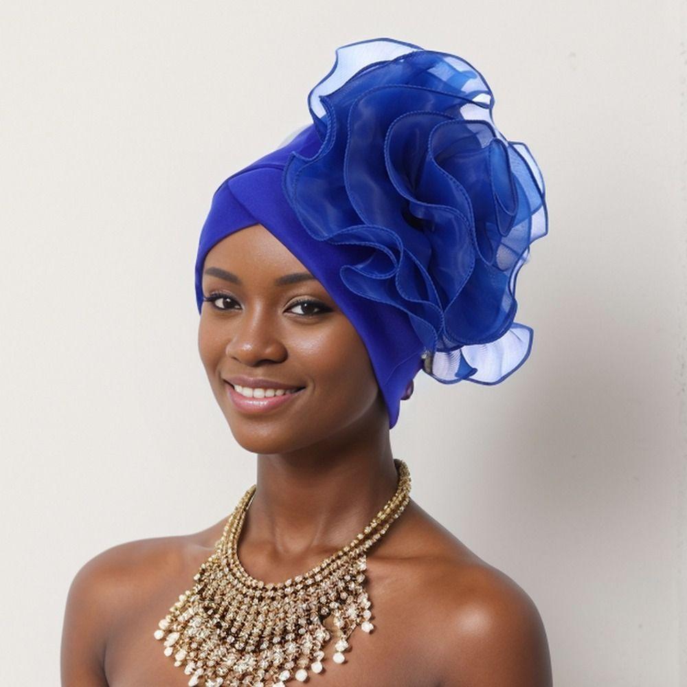 Party Headpiece Turban Cap Large Flower Beanie Cap Elegant Head Wraps Ladies