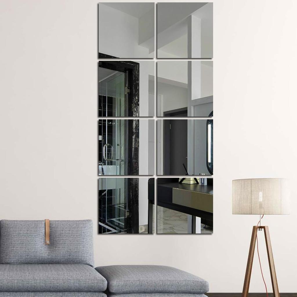 Biaungdo 12 Pcs Self Adhesive Acrylic Mirror Tiles,10 X 15cm/4" X 6" Frameless Mirror Tiles,Flexible Mirror Sheets Non-Glass Mirror Stickers