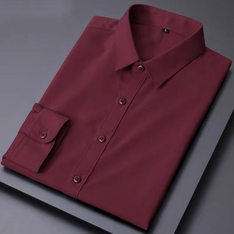 

Мужская рубашка с длинным рукавом однотонная в корейском стиле: Модный деловой кэжуал/одежда для работы, белый Large