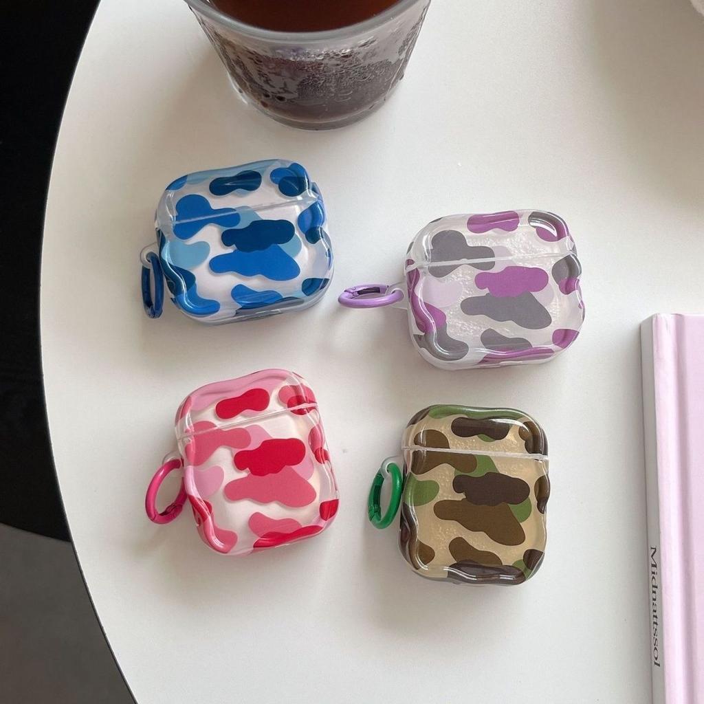 Fashion Creative Personality Colorful Camouflage Pattern Series With Hook Earphone Cover Case for AirPods 5 1 or 2 3 4 Pro 2 Pro 3