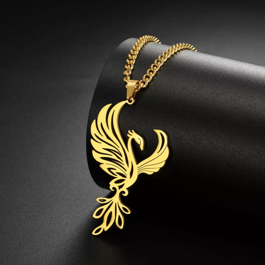 Collana Ciondolo Fascino Fenice: Gioielli in Acciaio Inossidabile Agata Cristallo Fenice per Donne