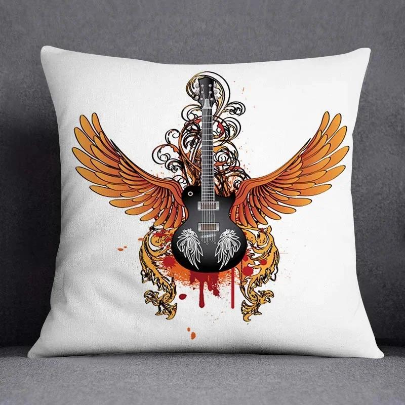 Musical Note Guitar Series Pattern Home Decoration Pillow Case Square Office Cushion Cover