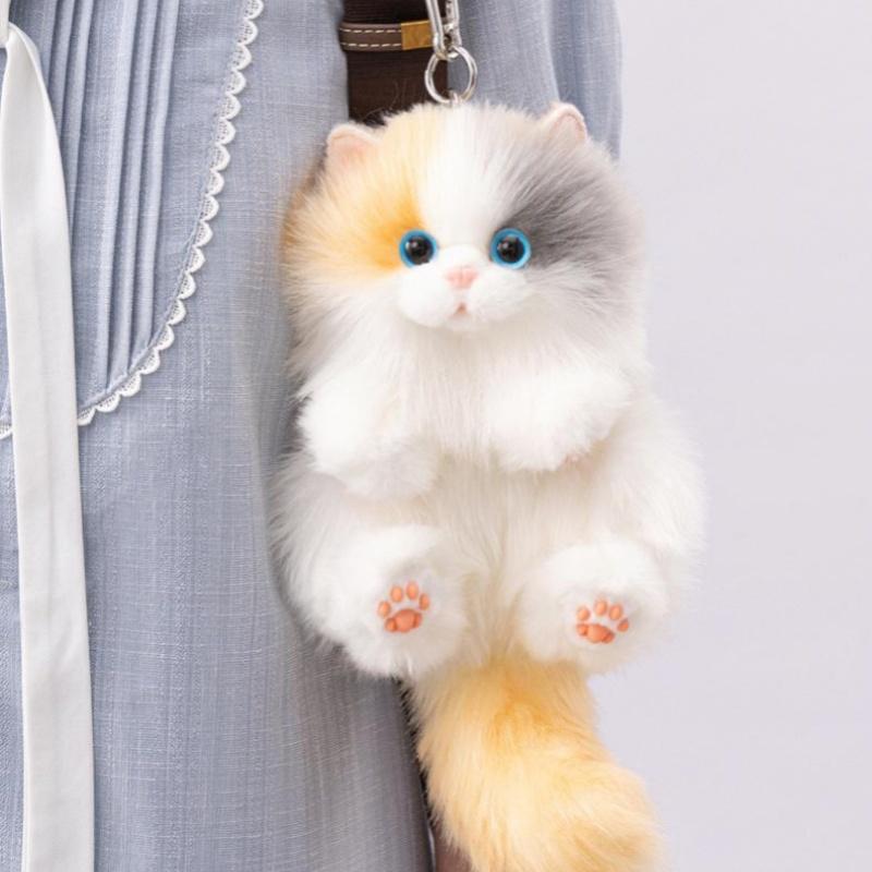 Cute Plush Cat Doll Pendant Keychain Girl Backpack Doll Pendant Simulated Animal Stuffed Toy Couple Bag Hanging Decorative Gift