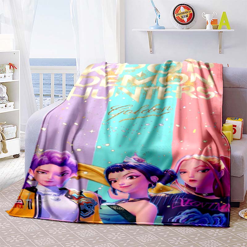 K-Pop-Demon-Hunters Blanket Hot Anime Flannel Blanket Fan Gift Suitable for Home Leisure Camping Travel Multifunctional Blanket1