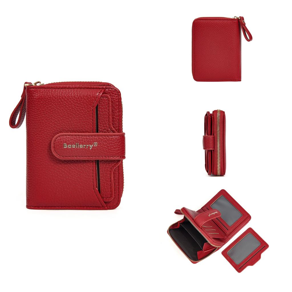 Women Lychee Pattern Wallets Zipper Hasp High Quality Pu Leather Purse Solid Short Small Sweet Wallet For Female Multi-Card Bit