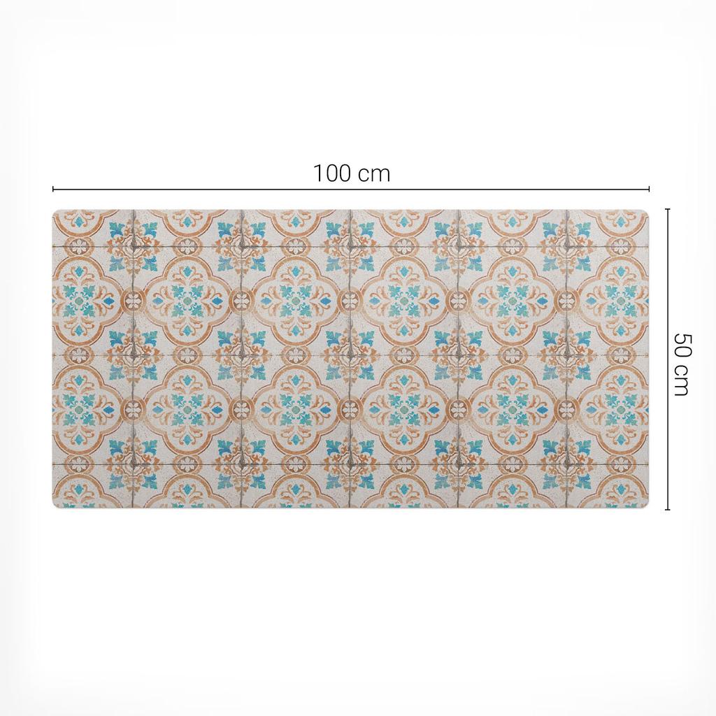 Protective Desk Pad with Graphics Tiled Retro Ornament 100x50 Cm