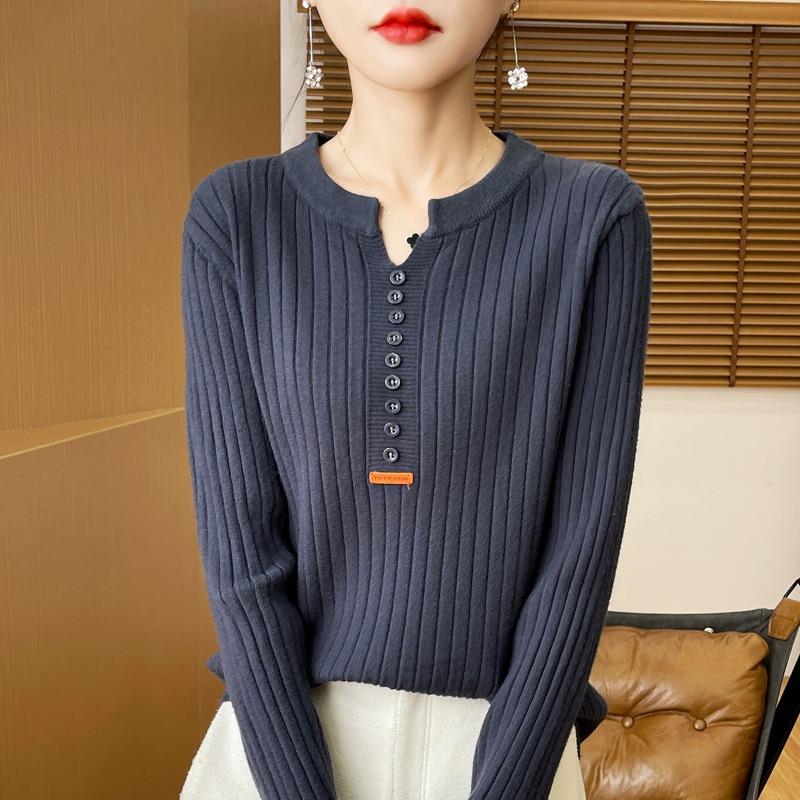 Korean Style V Neck Long Sleeve Pullover Sweater For Women