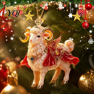 Xmas Party Hanging Ornaments 2D Flat Christmas Sheep Ornament with Lanyard, Acrylic Winter Wonderland Supplies Tree Pendant for Home Festive Decor And