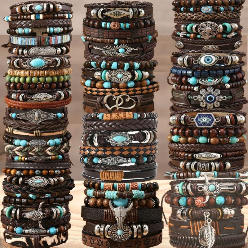 Hot Sale Skull Cow Head Zinc Alloy Accessories 6-piece Cowhide Bracelet Combination