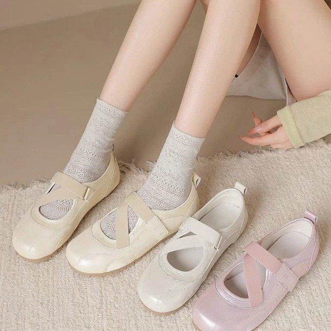 Beliebte flache Einzelschuhe einfache deutsche Trainingsschuhe Sommer 2025 neue vielseitige flache Ballerina Mary Jane Schuhe Damen