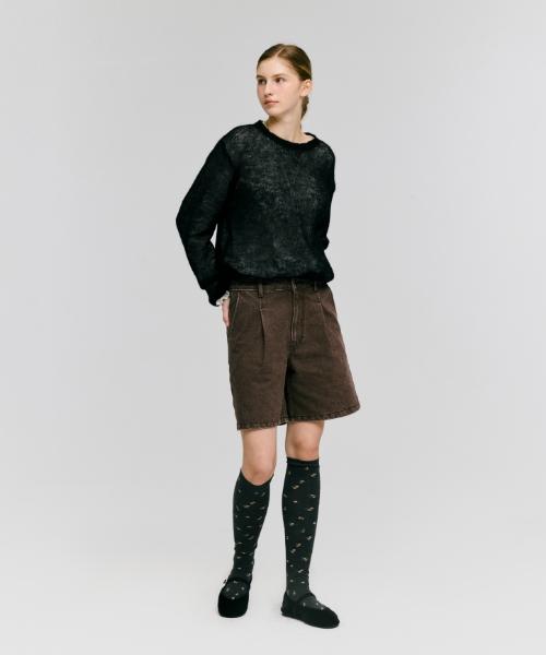 DEPOUND Flower Pattern Knee Socks [Charcoal]