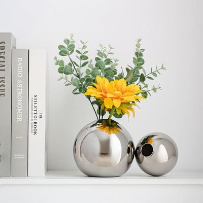 אגרטל קרמי כדורי כסף מצופה אלקטרוליזה - סגנון LNS אופנתי עם עיטור פרחוני לסלון