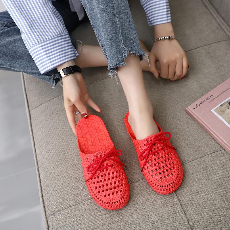 Summer new slippers women's bag head hollow cool slippers women's flat bottom outdoor wear indoor non-slip soft sole casual hole shoes