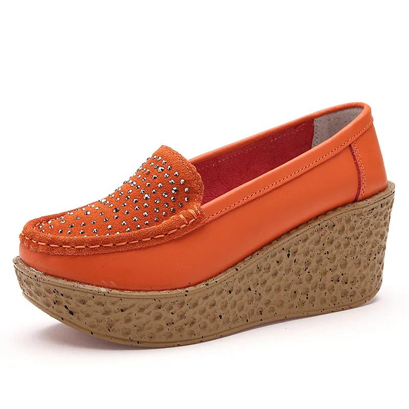 Frühling Herbst Damen Plateau Keilschuhe Damen Echtleder Mokassins Loafers Casual Slip on Schuhe mit Erhöhung