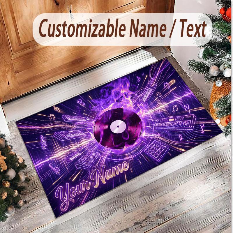 Tappeto in Velluto Morbido di Cristallo Tema Generale Musica Stampa Personalizzata Nome & Testo Tappeto Antiscivolo per Camera da Letto Soggiorno