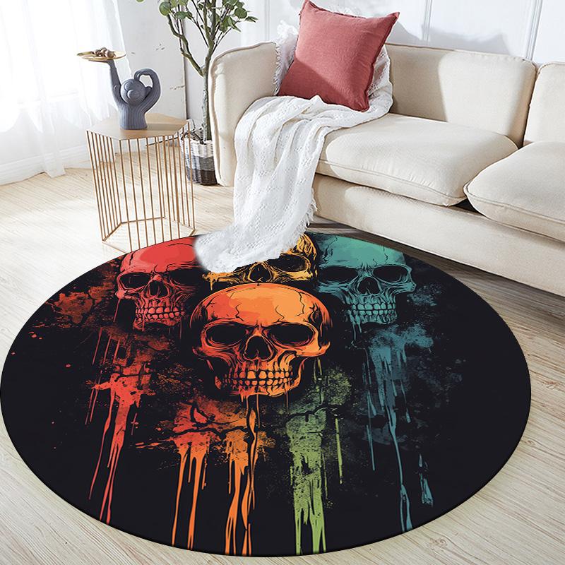Colorful Skull,Round Area Rug,Carpet Rug for Living Room Bedroom Sofa Playroom Decor,Non-slip Floor Mat