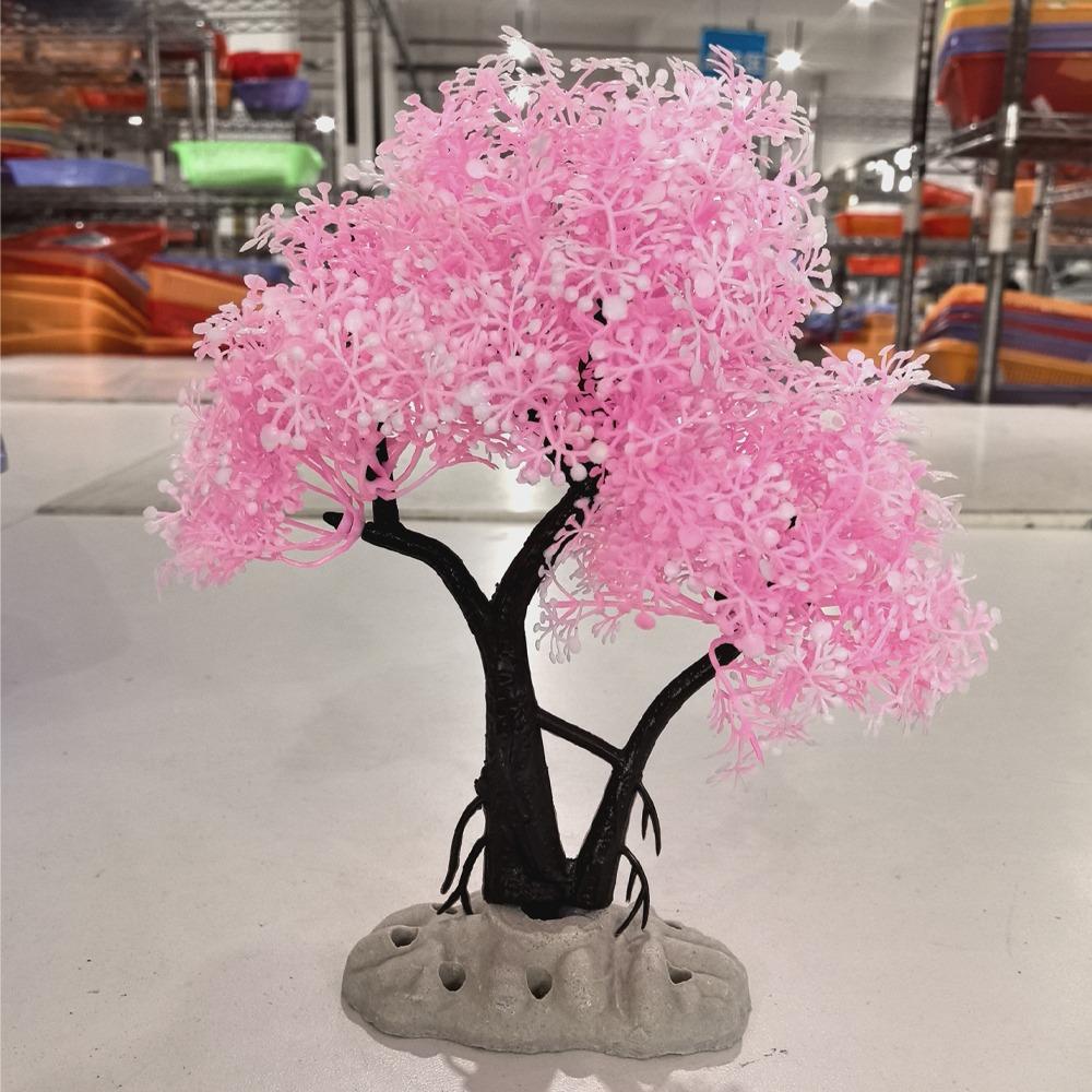 Plastic Aquarium Cherry Blossom Underwater Scene Artificial Plant Home Ornaments