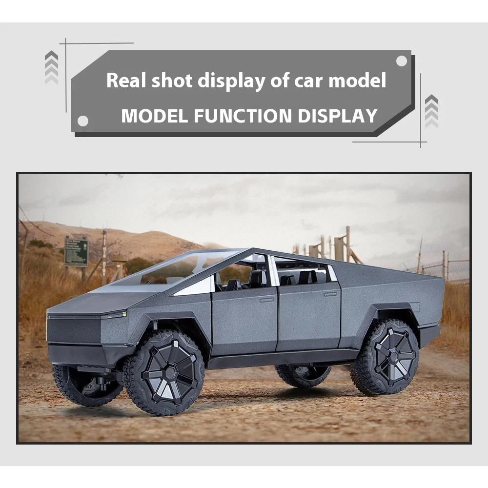 1/24 Tesla Cybertruck Pickup Alloy Car Model Diecasts Metal Toy Off-road Vehicles Car Model Simulation Sound and Light Kids Toys Gift