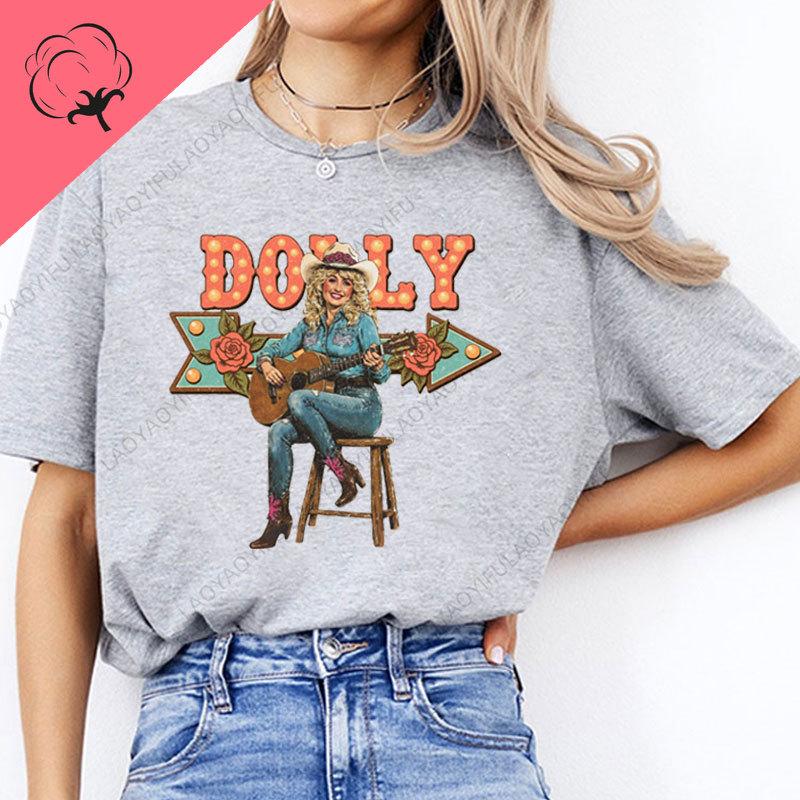 Maglietta Dolly Parton Retrò T-shirt Grafiche Cowgirl Maglietta Stampata Vintage Western Cotone Girocollo Unisex Regalo Per Fan di Musica Country