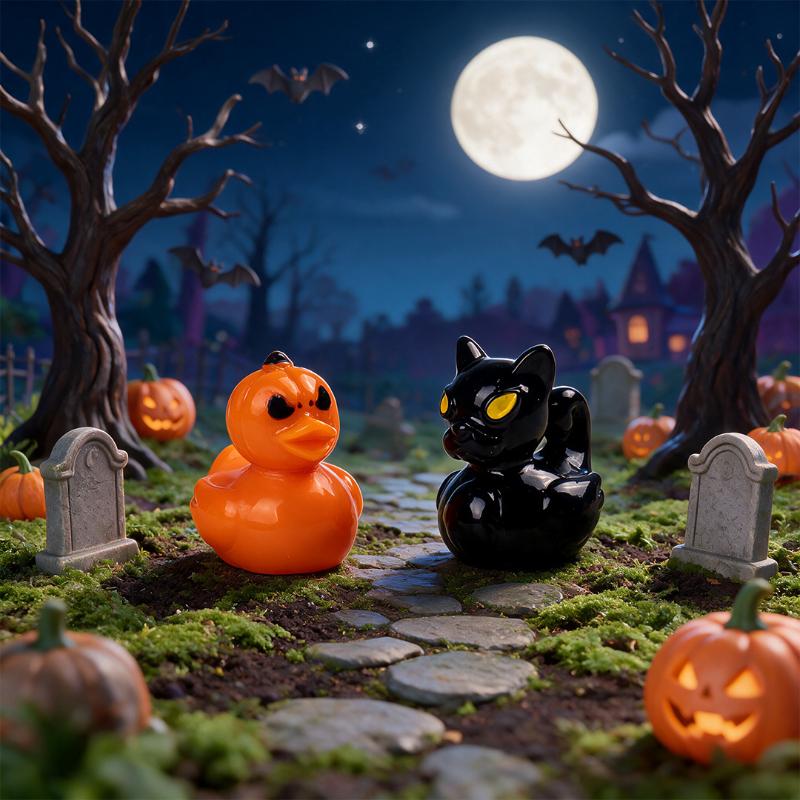 10Pcs Mini Halloween Pumpkin Duck Micro Landscape Resin Ornament Devil Duck Halloween Carnival Party Gift Home Desktop Decoratio