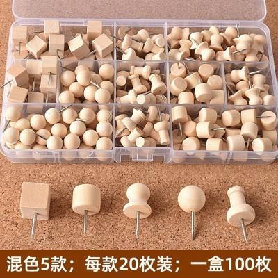 100pcs Wooden push pins, message boards, I-nails, soft wooden boards, creative nails, felt, photos, press nails, big head nails
