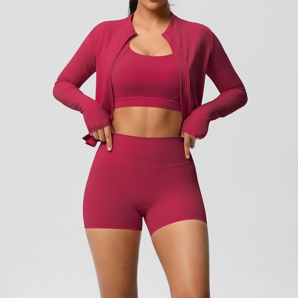 Cloud Feel Yoga Brushed Sports Jacket & Casual Pilates Running Fitness Three-Piece Set
