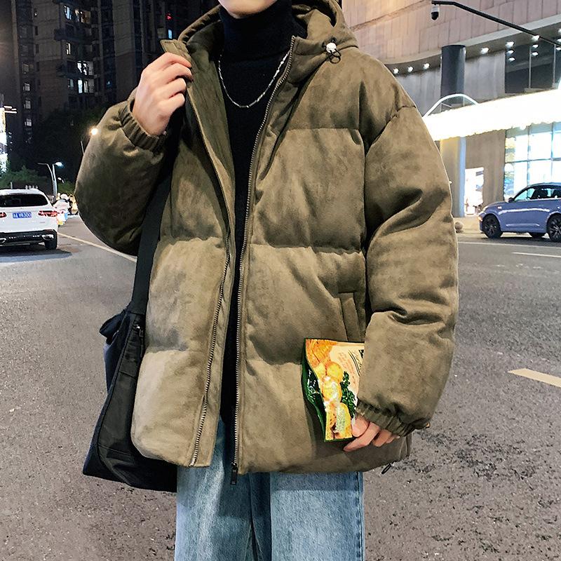 

Winter new suede cotton-padded jacket men s loose thermal top thickened fake two men s hooded cotton jacket M
