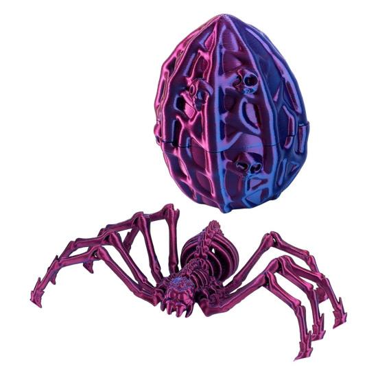 Classroom Prizes for Kids 3D Printed Articulated Skeleton Spider with Hollow Egg, Movable Joint Halloween Party Favors Figurine, Creepy Decor