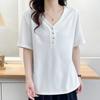 NaVaVa Women Simple BuTTon PoinT V Neck ShorT sleeVe T shirT nT2657