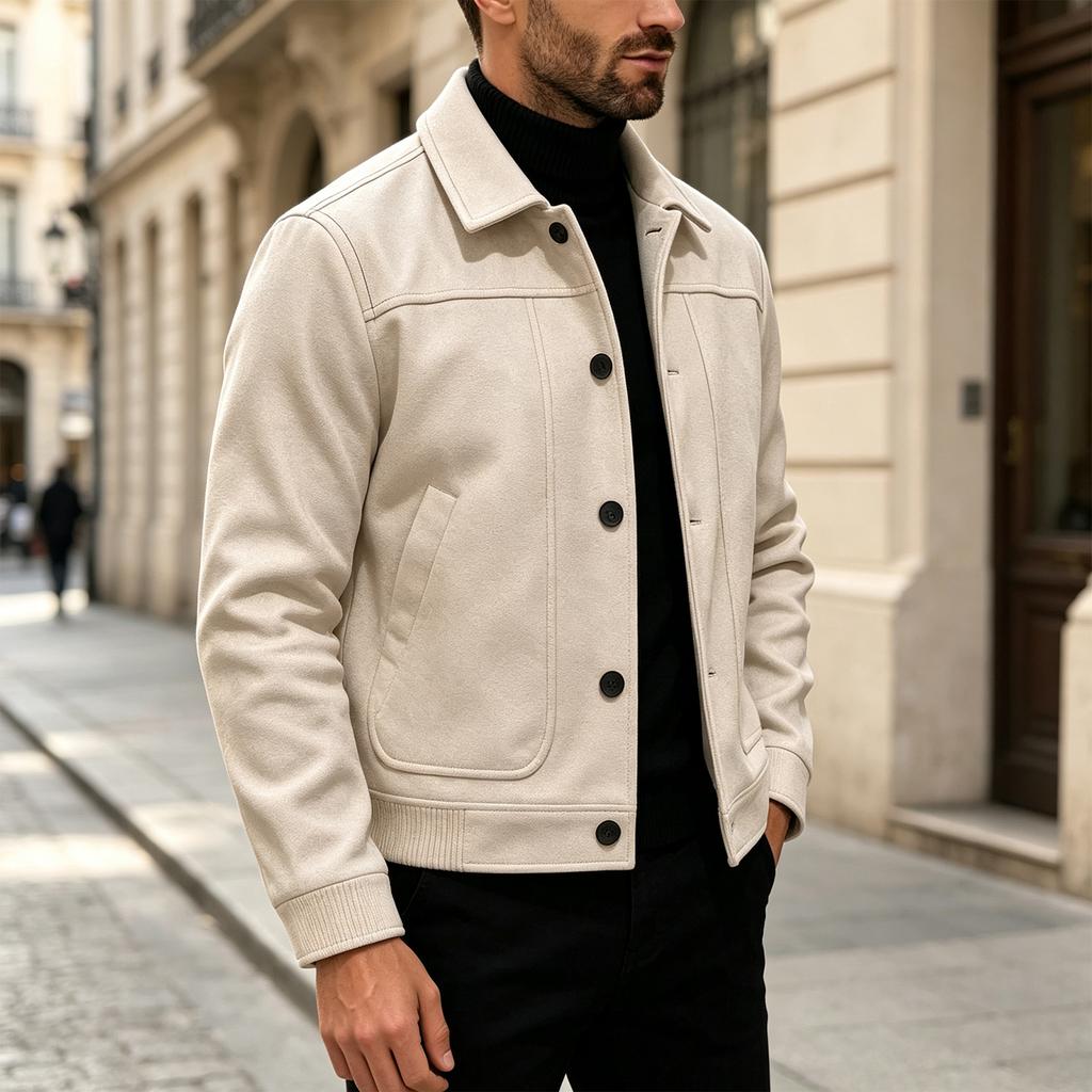 Herren Vintage Knopfleistenjacke mit Reverskragen, Kurzer Wollmantel für Frühling und Herbst