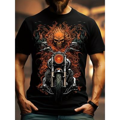 Taglie Europee Taglia Forte Uomo T-shirt Grafica 3D da Motociclista e Biker - Stampa a Calco Integrale sul Corpo, Manica Corta Girocollo Casual Estiva