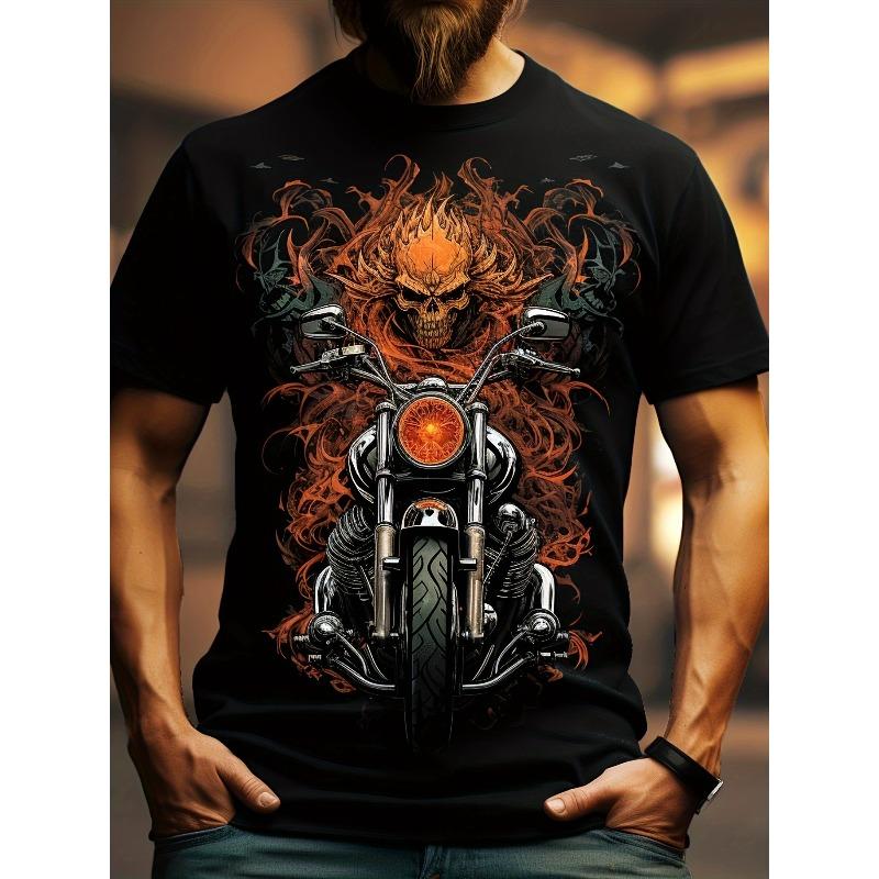 

European sizes Men s Plus Size 3D Motorcycle & Biker Graphic T-Shirt - Full-Body Hot Transfer Print, Short Sleeve Round Neck Casual Summer Tee 4XL