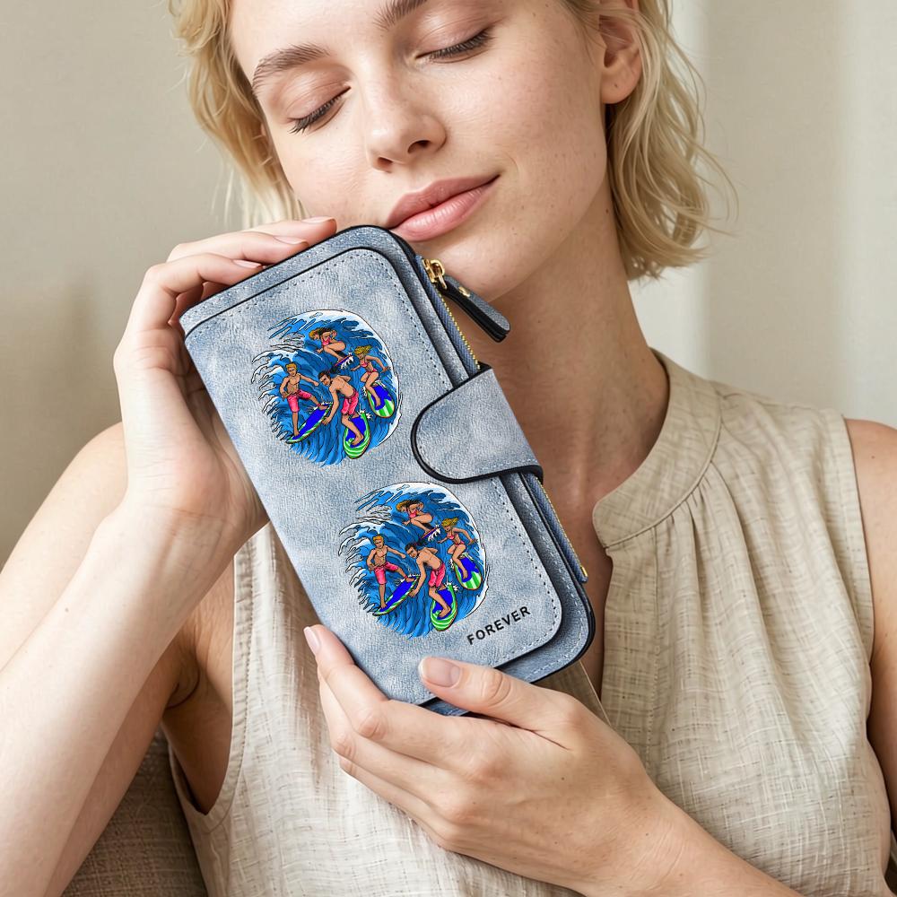 Leisure Surfing Printed Purse Fashion Faux Leather Long Wallet Portable Card Holder for Daily Use