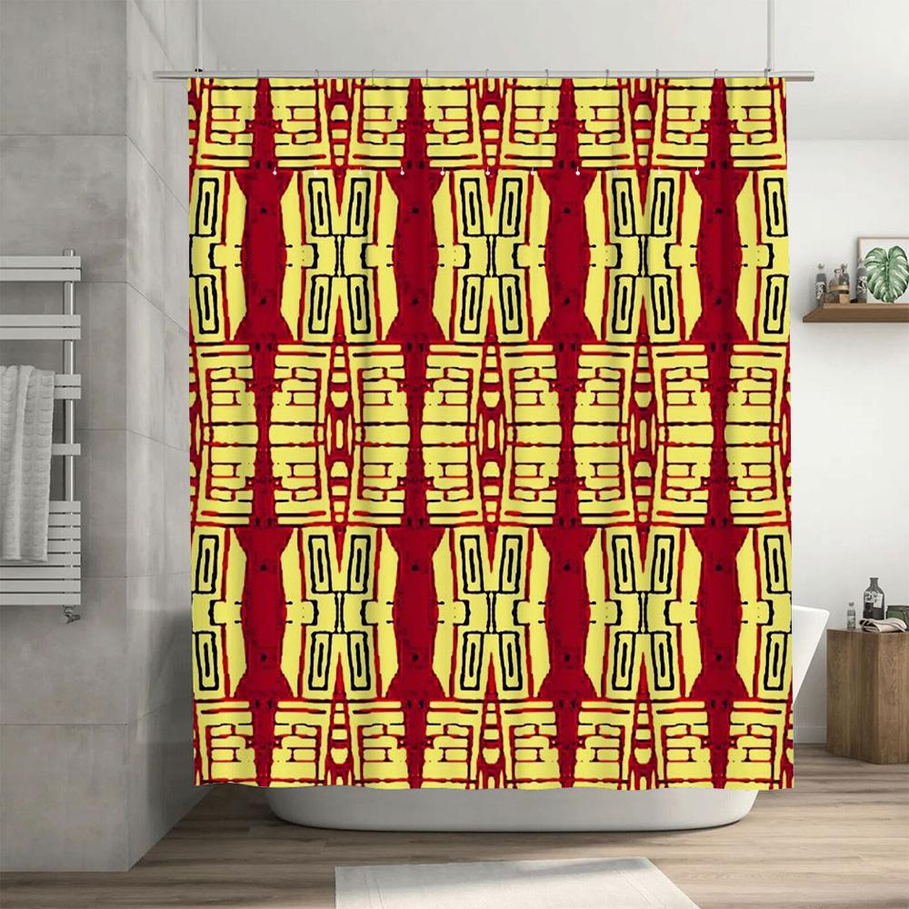 Lebhafter Geometrischer Muster Duschvorhang Baddeko Orange Gelb Größe 180 X 243Cm Schnelltrocknendes Gewebe Wasserdicht Zuhause Badezimmer Acc