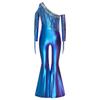 Flickor Metallisk Glänsande Tävlingsdräkt Off Shoulder Långärmad Paljett Tofs Design Klockben Delade Ben Jumpsuit