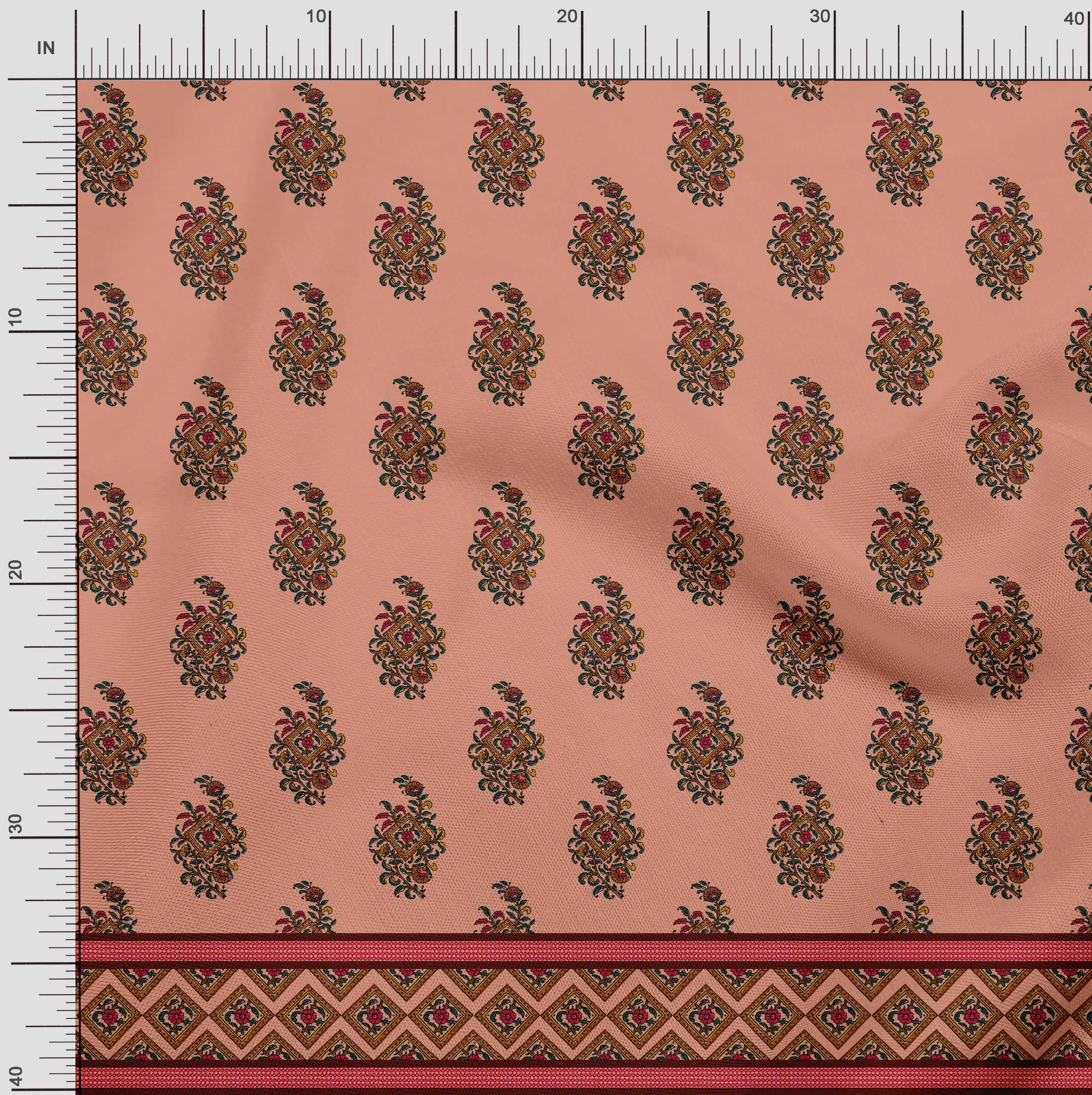 

Soimoi Japan Crepe Satin Fabric Geometric|Leaves & Floral Panel Print Тканина на метр 42 дюйма 42 Inch Wide - Poly Crepe помаранчевий