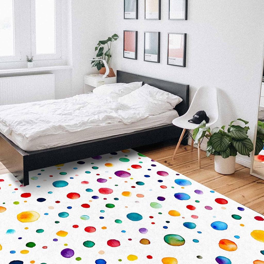 Color Polka Dot Washable Area Rugs Abstract Watercolor Bubbles Modern Non Slip Rugs for Living Room Bedroom, Low Pile Floor Mat