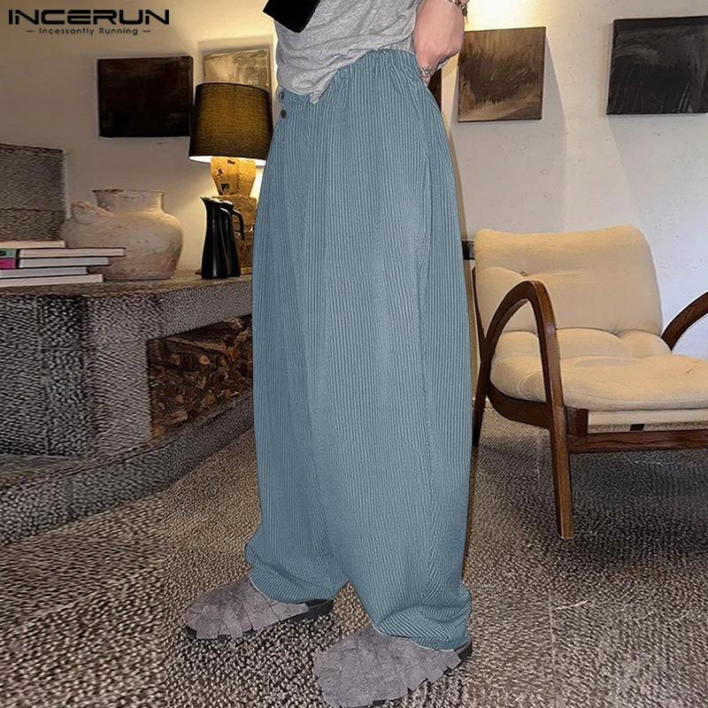 INCERUN Men Elastic Waist Striped Print Casual Loose Harem Pants Trousers with Pocket