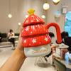 Christmas Tree Ceramic Coffee Mug with Lid ,Reusable, Dishwasher Safe, Perfect for All Seasons, Gifts