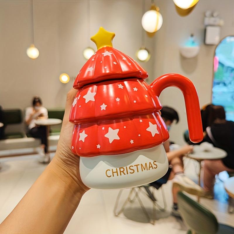 Christmas Tree Ceramic Coffee Mug with Lid ,Reusable, Dishwasher Safe, Perfect for All Seasons, Gifts