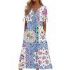 Ladies Casual Fashion Temperament Elegant Waist Patchwork Floral Print Long Dress