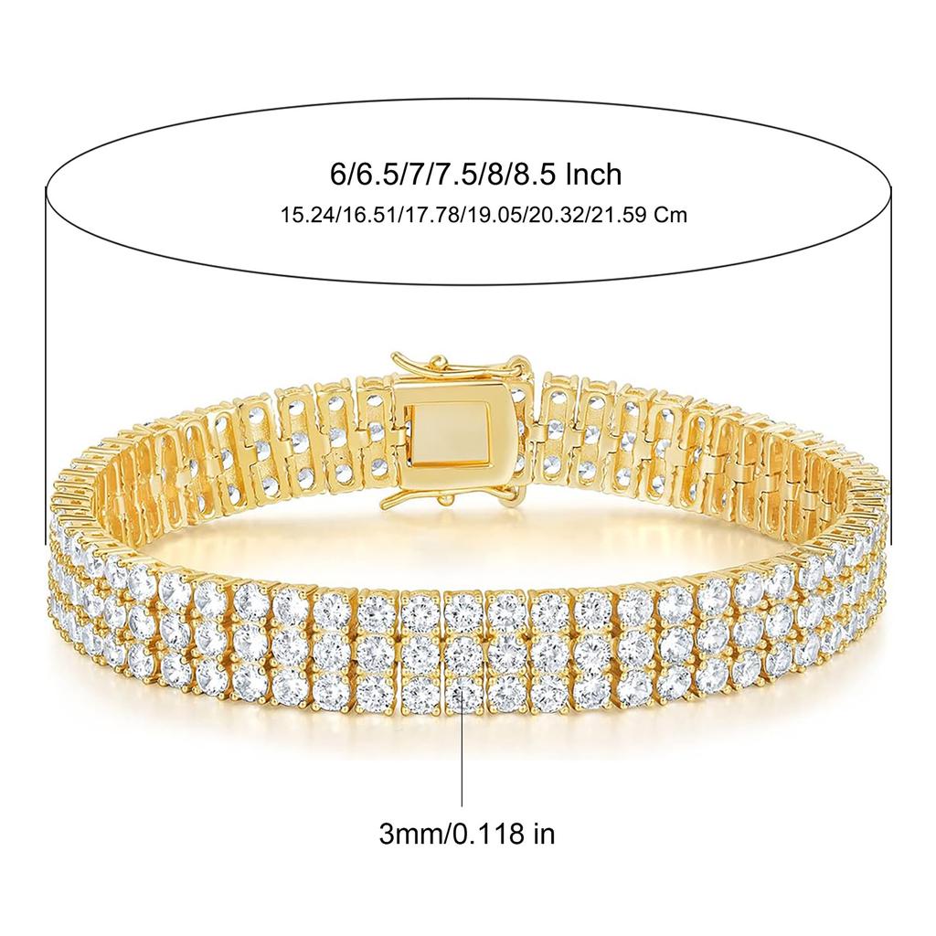 Brass Double Row Cubic Zirconia Tennis Bracelet 3MM Rhodium Gold Plated Safety Clasp Women Jewelry