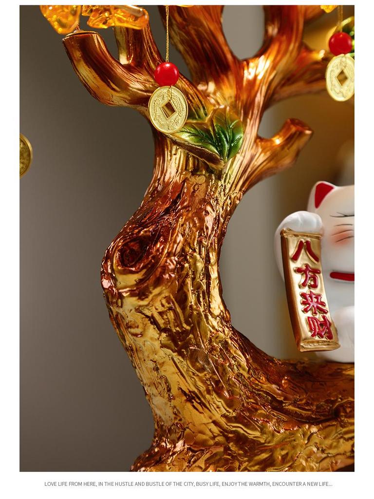 Money Tree: Wealth-Attracting Cat Figurine for Shop or Home, Perfect for Store Opening and Housewarming