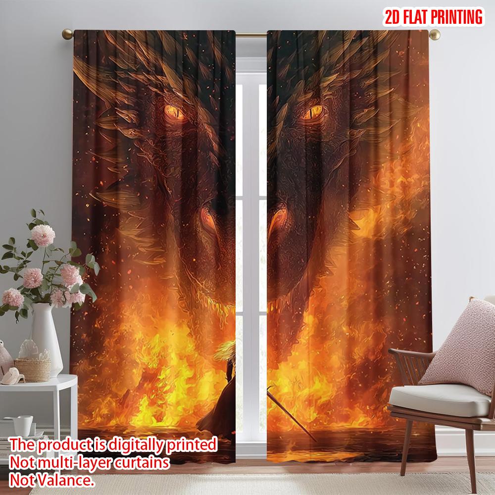 2pcs   plane printing Light Filtering Curtains Dragon and Knight Polyester Fabric (without rod) Room Decor Use for Living Room