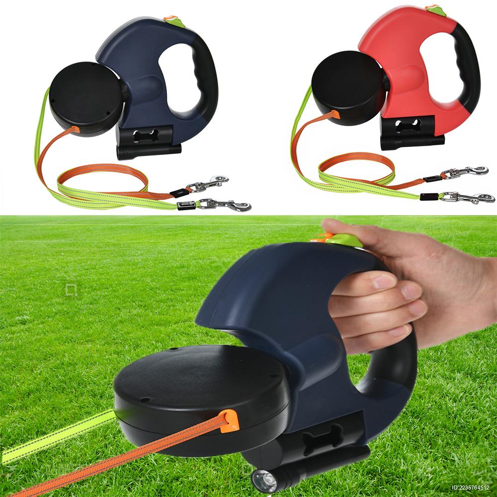 3M Dual Puppy Leash Automatic Small Dog Rope for 2 Dog Leash Multifunctional Strong Nylon Pet Rope with Night Light Bag Storage