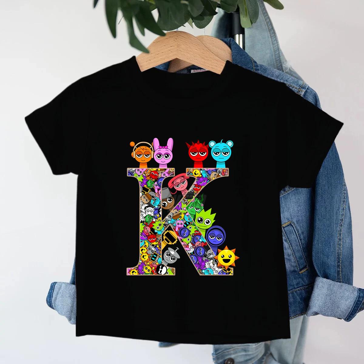 Modisches Sprunki Letter Print Jungen und Mädchen T-Shirt Kurzärmlig Baumwolle Y2k Kinder-T-Shirt Kinderkleidung 150