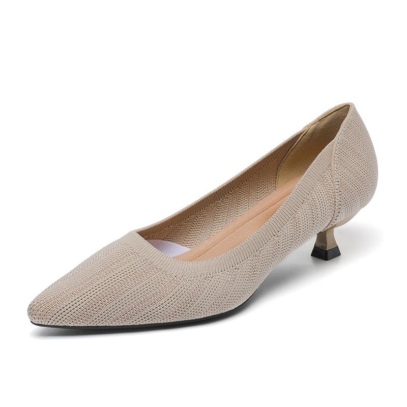 Pointed Toe Shallow Mouth Fabric Flat Bottom Women's Solid Knitted Soft Bottom Large Shoes Size 34-43