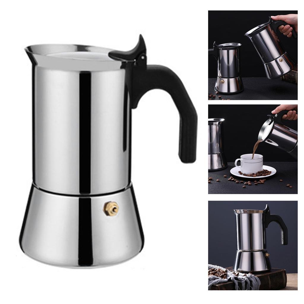 Moka Pot with Coffee Percolator Design Stainless Steel Stove Top Coffee Maker for Camping Home Use